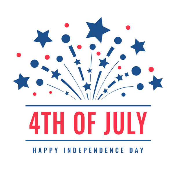 Happy Fourth of July. Independence Day of the USA, July 4. Commemorating the Declaration of Independence of the United States. Greeting card with inscription and firework. Vector vintage illustration - Вектор, зображення