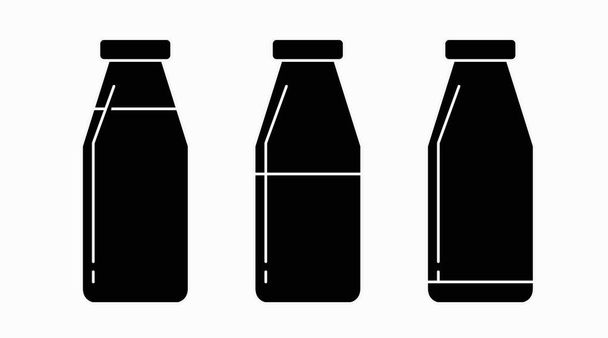 Set di icone per bottiglie di latte. Set isolato in bianco e nero di diverse bottiglie di latte. - Vettoriali, immagini