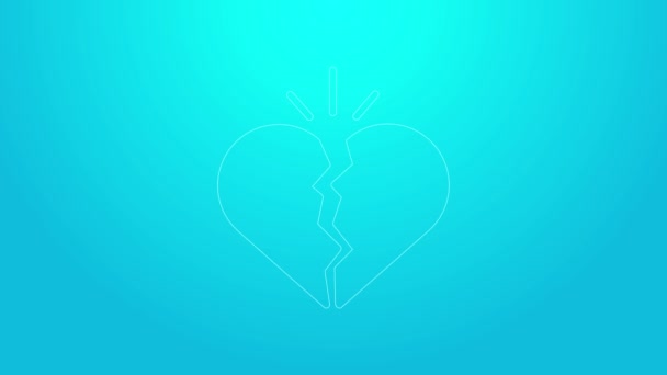 Pink line Broken heart or divorce icon isolated on blue background. Love symbol. Valentines day. 4K Video motion graphic animation - Footage, Video