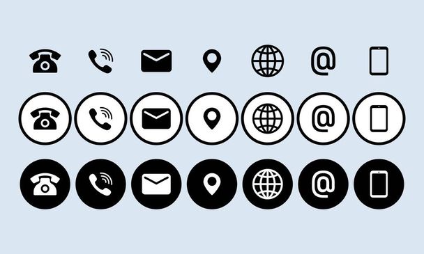 Contact us icon set. Communication symbol for your web site design, logo, app, UI. Contact us button. Mail, phone, globe, address, com email. Vector EPS10. Isolated on background. - Vector, Image