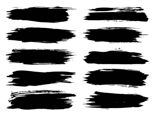 Artistik kirli siyah el koleksiyonu beyaz arka planda izole edilmiş yaratıcı fırça darbesi setini oluşturdu. Tasarım eğitimi veya grafik sanat dekorasyonu için bir grup soyut grunge çiziminin 3d çizimi - Fotoğraf, Görsel