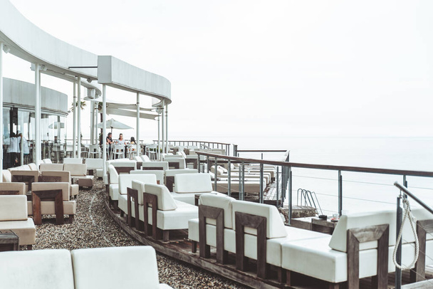 view of empty restaurant at the city sea beach copy space - Valokuva, kuva