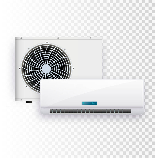 Vektor-Set zur Installation von Klimaanlagen auf transparentem Hintergrund. - Vektor, Bild