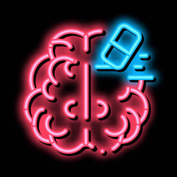 mózg umysł wymazać wymaz neon świecący ikona ilustracja - Wektor, obraz