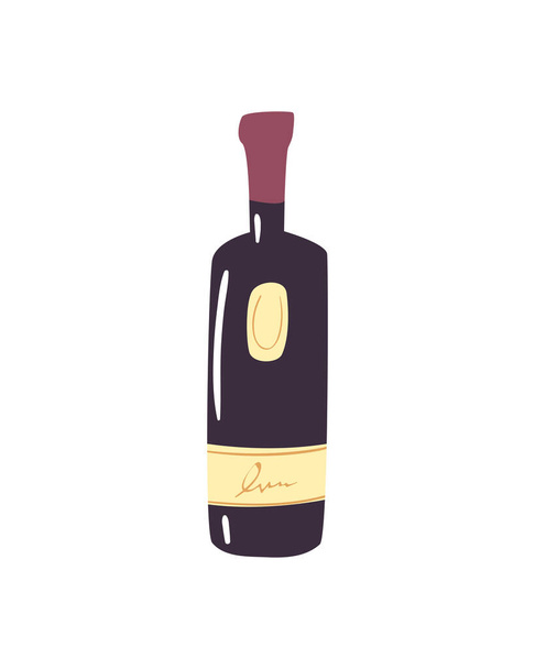 schwarze Weinflasche mit gelbem Etikett - Vektor, Bild