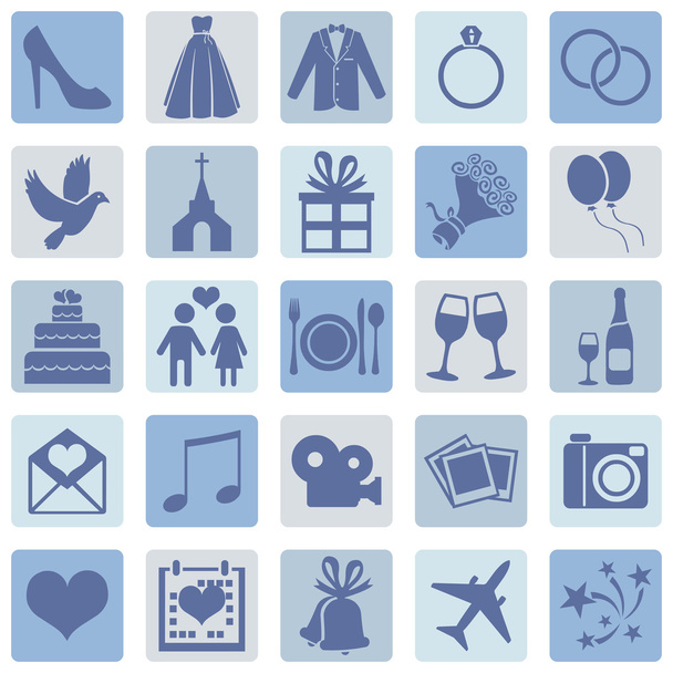 Set of Color Square Wedding Icons - Vector, Image