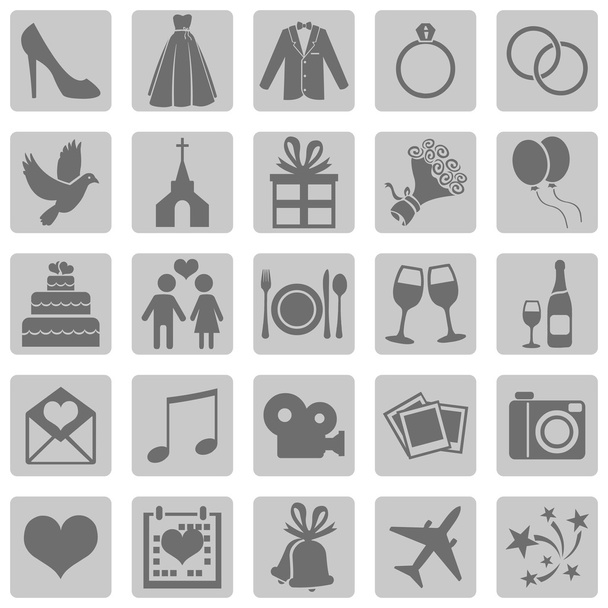 Set of Color Square Wedding Icons - Vector, Image