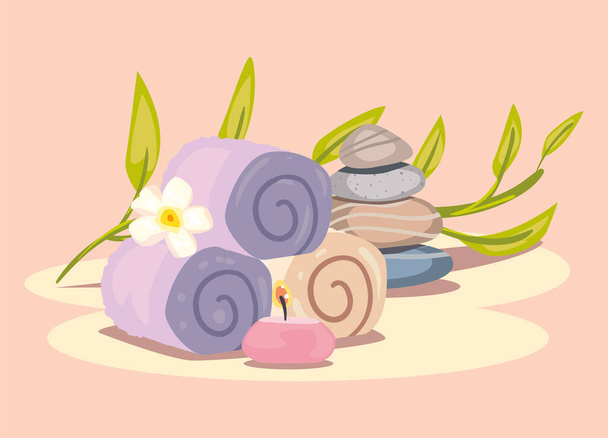 candle towels and stones - Vector, Image