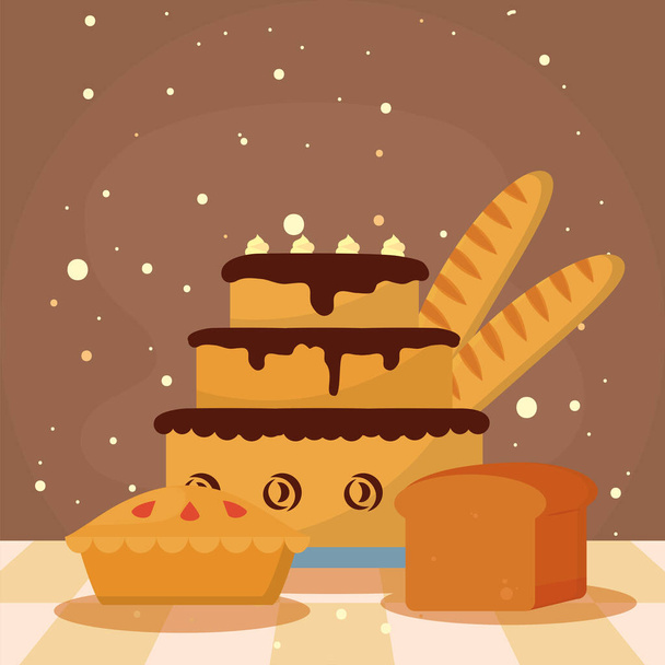 süße Torte und Brot - Vektor, Bild