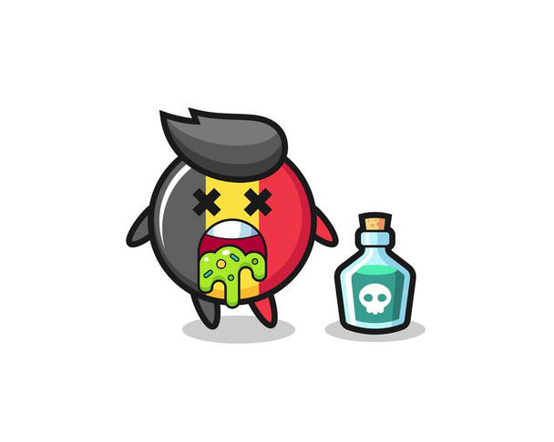 illustration of an belgium flag badge character vomiting due to poisoning , cute style design for t shirt, sticker, logo element - ベクター画像