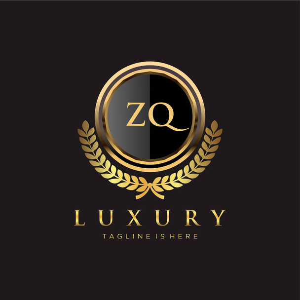 Carta ZQ Inicial con Plantilla de Logo de Lujo Real - Vector, imagen