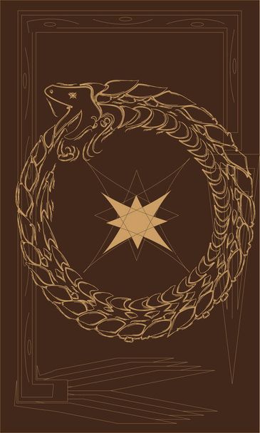 Tarotkarten - Rückseite Design. Ouroboros, Schlange frisst ihren Schwanz - Vektor, Bild