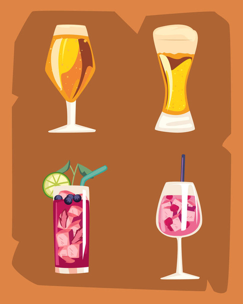Conjunto de ícones de bebidas de cocktail - Vetor, Imagem