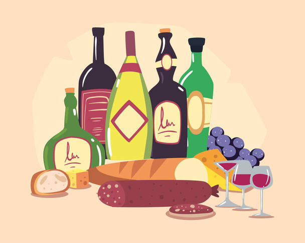 вино с коллекцией продуктов - Вектор,изображение