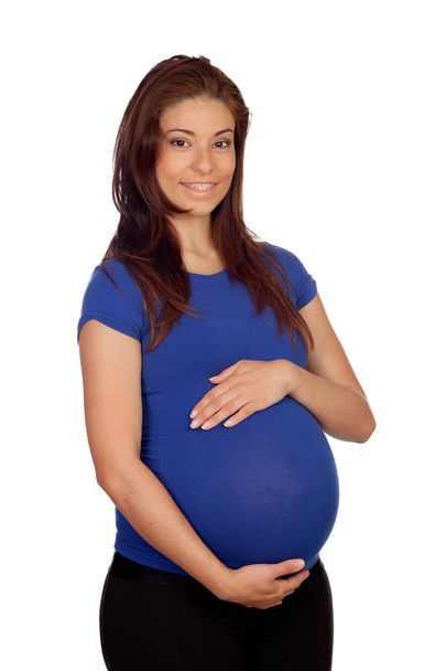 Pregnant woman with blue t-shirt - Foto, Imagem