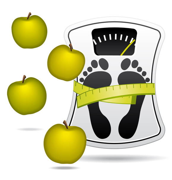 White bathroom scale with apples. - Vector, Image