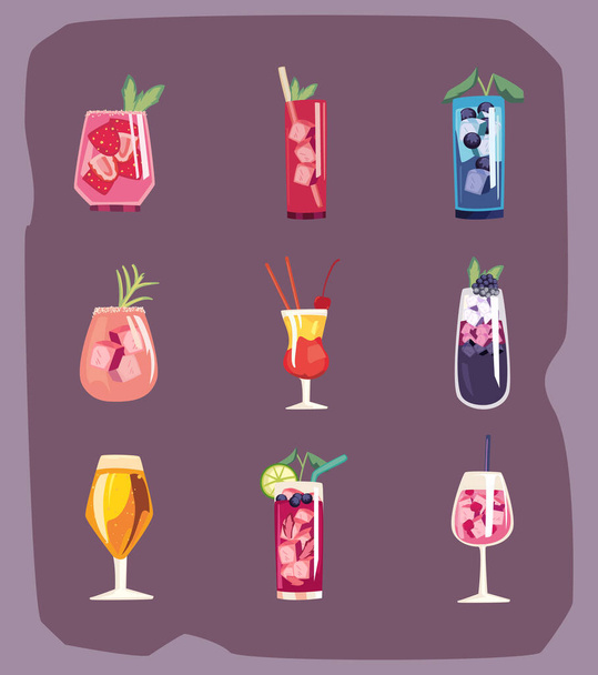 Группа икон коктейльных напитков - Вектор,изображение