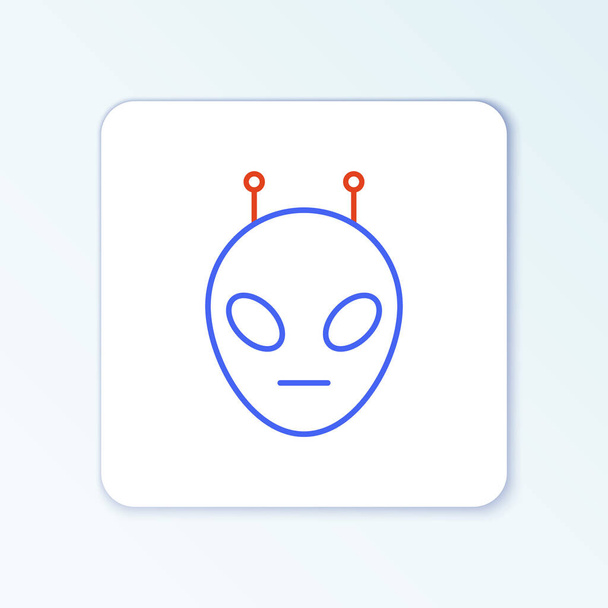 Línea Icono alienígena aislado sobre fondo blanco. Cara extraterrestre alienígena o símbolo de cabeza. Concepto de esquema colorido. Vector - Vector, imagen