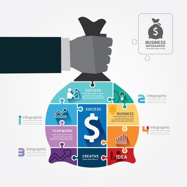 Infographic sjabloon met zakenman hand - Vector, afbeelding
