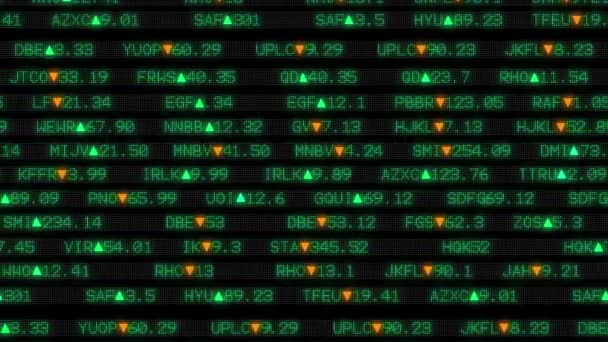 Static of orange Stock Market ticker board pokazujący wszystkie zapasy - Materiał filmowy, wideo