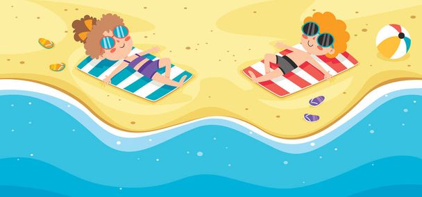 Flat Summer Banner With Cartoon Character - Vector, Image