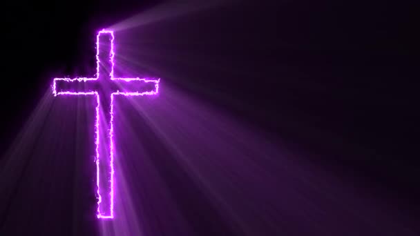 Fioletowy ogień w kształcie krzyża emitujący boskie promienie światła z lewej - Materiał filmowy, wideo