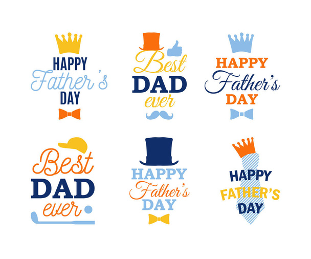 Father's Day labels design set. Badges kit for shirt, print, seal, overlay, stamp, greeting card, invitation, sticker. Vector sign or logo. Multi-layered file - Vektor, obrázek