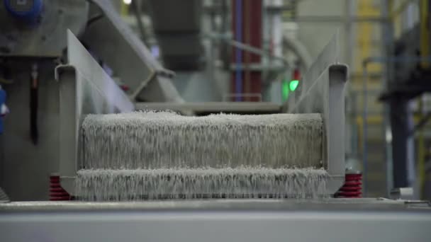 Une bande transporteuse dans une usine de fabrication de granulés de résine plastique recyclé - Séquence, vidéo