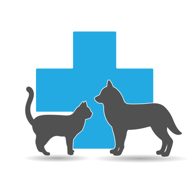 dierenkliniek logo illustratie met huisdieren op medische cross achtergrond - Vector, afbeelding