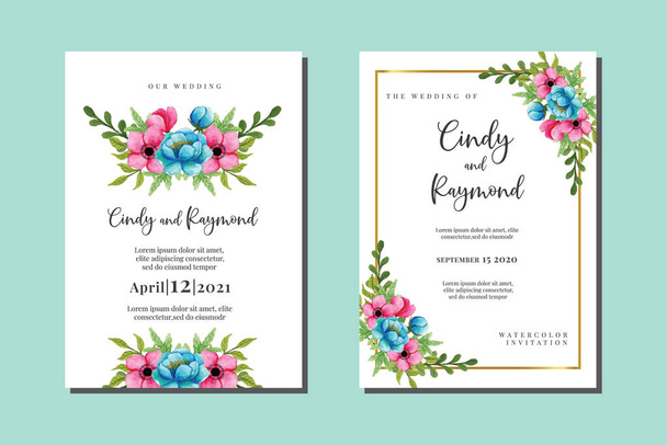 Modèle de carte d'invitation de mariage aquarelle fleur - Vecteur, image