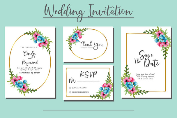 Modèle de carte d'invitation de mariage aquarelle fleur - Vecteur, image