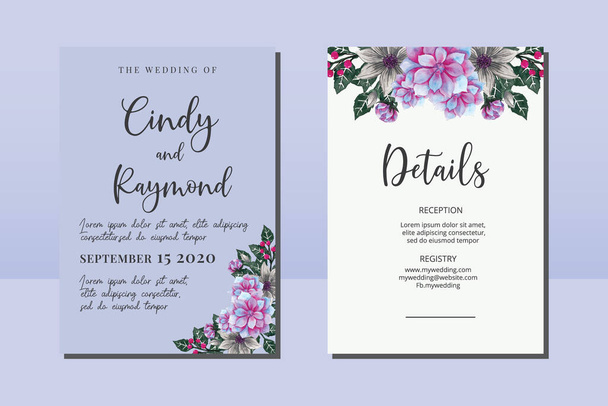 Acquerello Set di cornici per inviti nuziali, Beautiful Flower design Invitation Card Template - Vettoriali, immagini