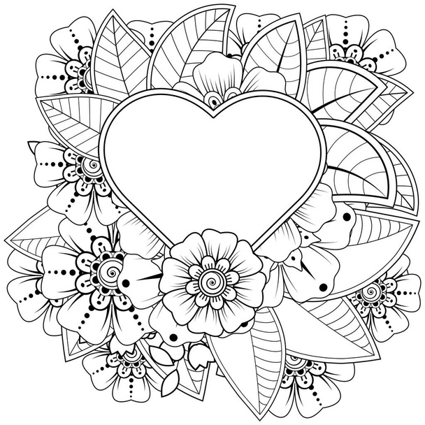 Mehndi flower for henna, mehndi, tattoo, decoration. decorative ornament in ethnic oriental style. doodle ornament. outline hand draw illustration. coloring book page. - Vector, Image