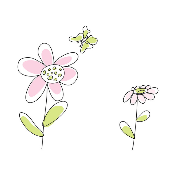 Flor de bosquejo Doodle con relleno de color. Diseño sencillo adecuado para hacer tarjetas de felicitación. Ilustración vectorial. - Vector, imagen