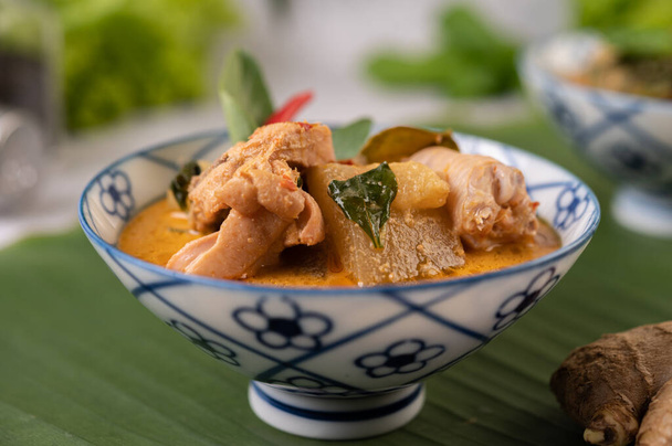 Chicken curry with Wax gourd in a ceramic cup, Selective focus. - Φωτογραφία, εικόνα