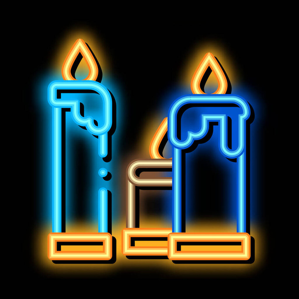 hořící kostelní svíčky neon záře ikona ilustrace - Vektor, obrázek