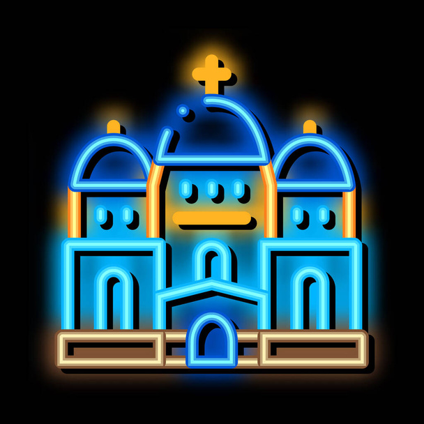 templo cristiano con cúpulas neón brillo icono ilustración - Vector, Imagen