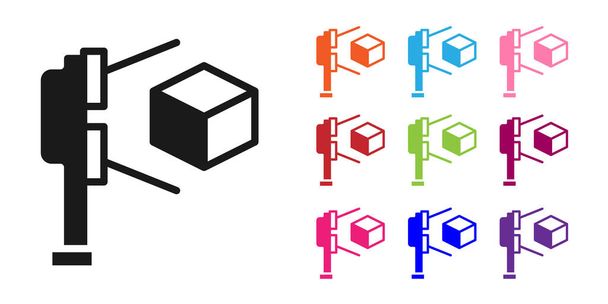 Scanner 3D nero con icona di proiezione cubo isolato su sfondo bianco. Set icone colorate. Vettore - Vettoriali, immagini