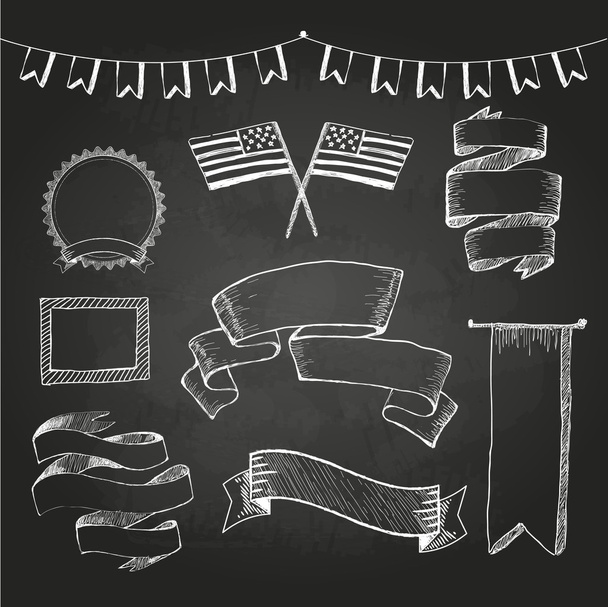 Chalkboard labels, ribbons and stickers - Vector, Image