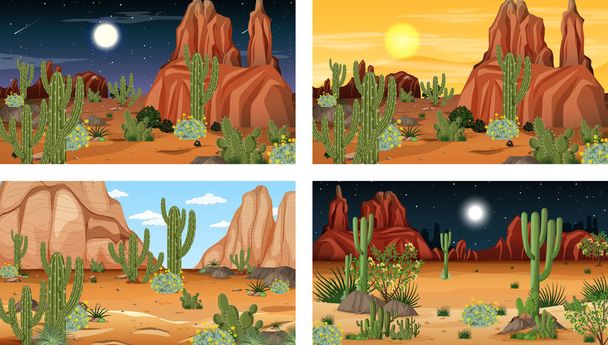 Różne pustynne sceny leśne z różnych roślin pustynnych ilustracji - Wektor, obraz