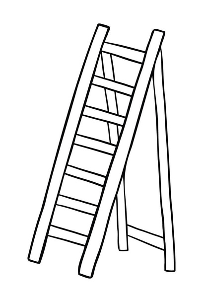 Cartoon vector illustration of wooden stepladder. Black outlined and white colored. - Vector, Image