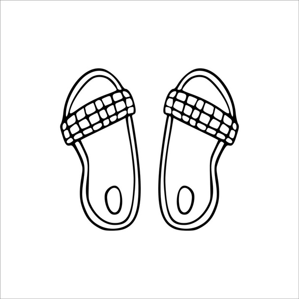 Zapatillas de verano Doodle ilustración dibujada a mano aislada. - Vector, imagen