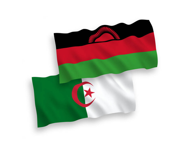 白い背景にマラウィとアルジェリアの国旗 - ベクター画像