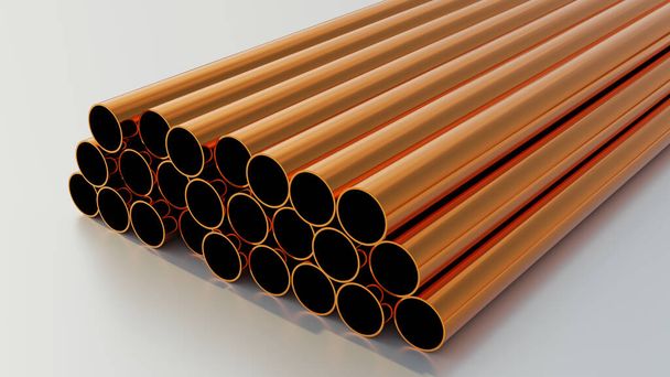 Brass or copper pipes. 3D rendering illustration. Isolated. - Foto, immagini