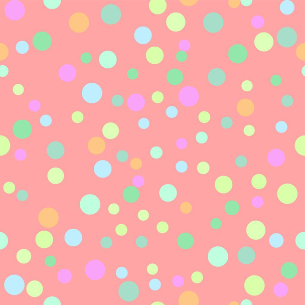 Pink pretty polka dot seamless vector repeating pattern in multicolor with greens and pinks - Vector, Image