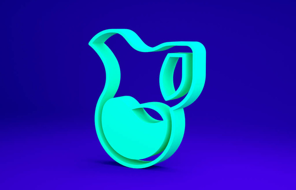 Зеленый кувшин со значком молока, выделенным на синем фоне. Чайник для молока. Стеклянный графин с молоком. Концепция минимализма. 3D-рендеринг - Фото, изображение