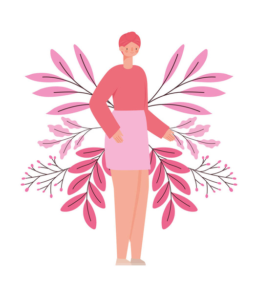 survivor woman and leaves - Vector, Image