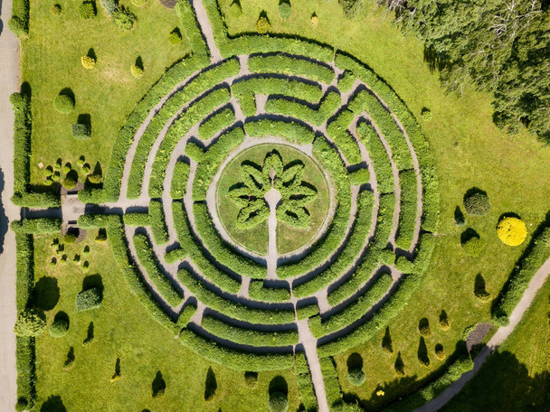 Pflanzlabyrinth. Drohnenblick aus der Luft. - Foto, Bild