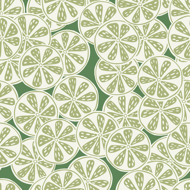 Random decorative seamless pattern with doodle lime slice silhouettes. Pastel colors. Natural organic food print. Stock illustration. Vector design for textile, fabric, giftwrap, wallpapers. - ベクター画像