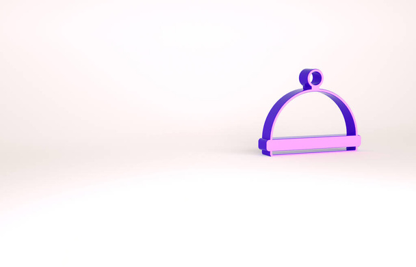 Viola Coperto con un vassoio di icona del cibo isolato su sfondo bianco. Segnale vassoio e coperchio. Cloche ristorante con coperchio. Simbolo utensili da cucina. Concetto minimalista. Illustrazione 3d rendering 3D - Foto, immagini